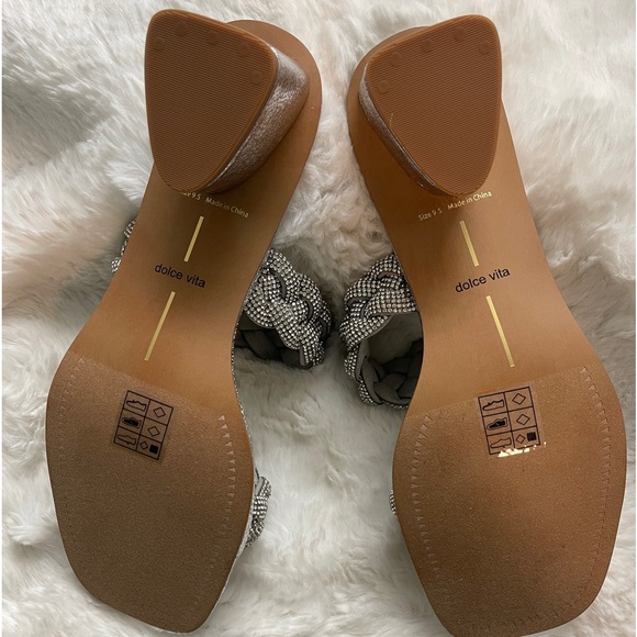 Ronin Rhinestone Braided Block-Heel Sandals Silver Size 9.5 - Picture 5 of 10